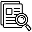 outlines of two papers with writing. a magnifying glass looking at the pages